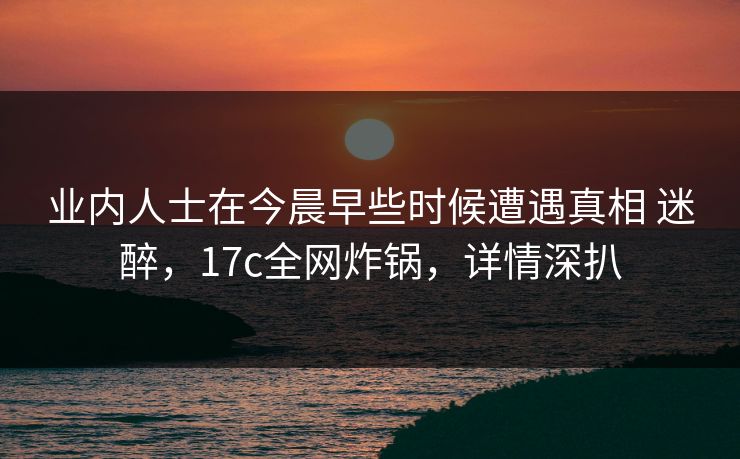 业内人士在今晨早些时候遭遇真相 迷醉，17c全网炸锅，详情深扒
